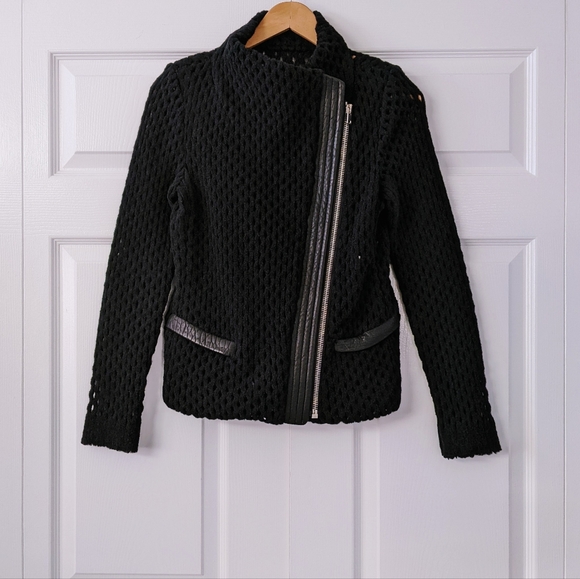 IRO 'Noa' Black Wool Knit Leather Trim Moto Jacket | Size 36 - Picture 2 of 15